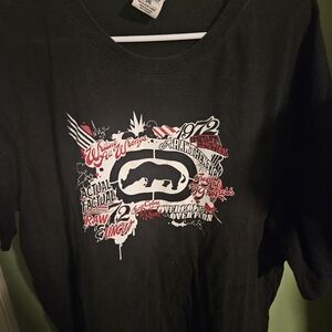 Ecko Unltd Black Graphic T-Shirt with Red and White Design